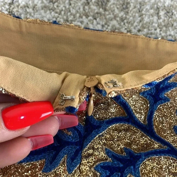 The Odells By Anthropologie Sequin High Waisted Skirt Small Embroidery Blue Gold - Picture 10 of 10